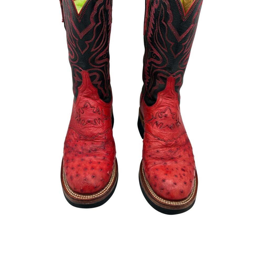 Lucchese 2000 8 Full Quill Ostrich Red Black Women’s Western Cowgirl Boots - Picture 4 of 9